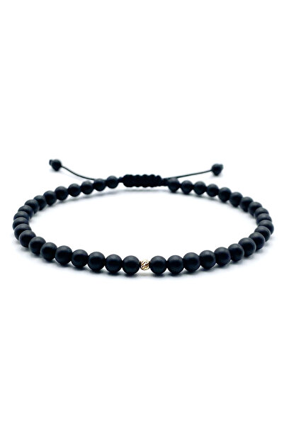 BIJUTERIA NEAGRA Brățară cu bilă din aur de 14K și onix mat