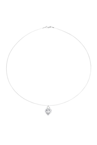 BIJUTERIA NEAGRA Colier din sârmă transparentă cu cristal și pandantiv inimă ...