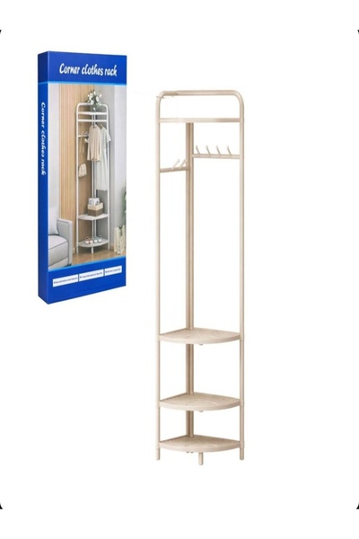 AMRIS Cuier de Colț Metalic pentru Haine 165×42cm, cu Rafturi și Bară pentru ...