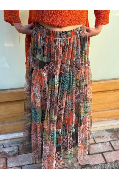 Miss Boheme Turquoise Color Madelese Long Layered Tulle Skirt