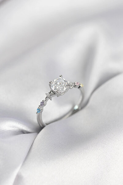 shopwave خاتم نسائي من الفضة مرصع بحجر الزركون موديل تيك ستون