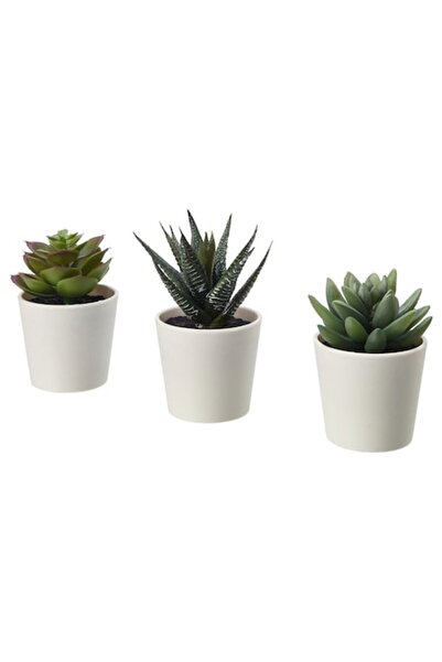 Bibilel Set de 3 flori artificiale, plante decorative 12 cm, ghiveci alb