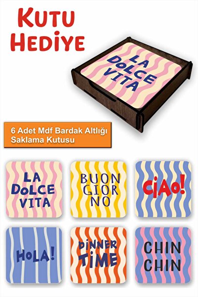 UNT 6-Piece Mdf Coaster Set with Storage Box – Decorative Mediterranean Pattern