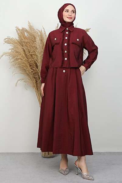 GİYZAMİLA Tassel Detail Suit Burgundy