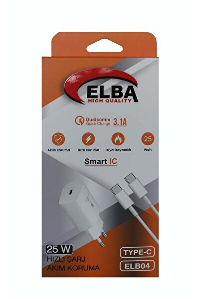 ELBA ELB04-PD-25WTypc Beyaz 25W Typc-e Ev Şarj Kafa+1mt Type-c To Type-c Kabl...