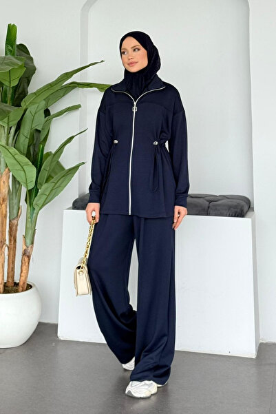 Hazamoda Ajda Elastic Waist Suit Navy Blue
