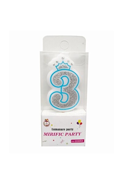 Balon Lumânare Coroană cu Sclipici, Numărul 3, Albastră