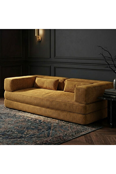 foamly Lüks Tasarım Modüler Fitilli Kadife Yer Kanepesi - Kiremit Rengi Moder...