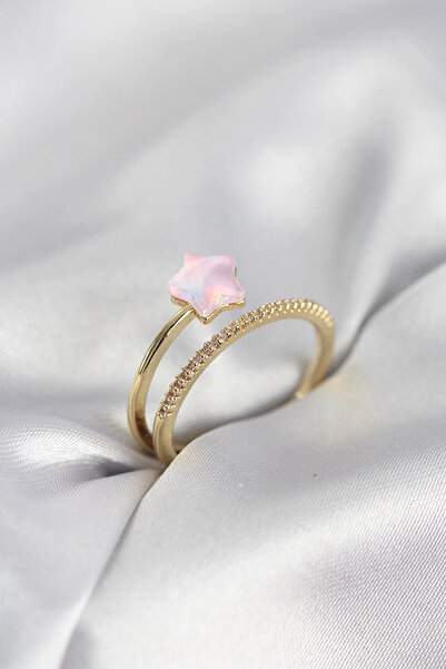 shopwave Gold Color Zircon Stone Pink Halley Model Women's Ring