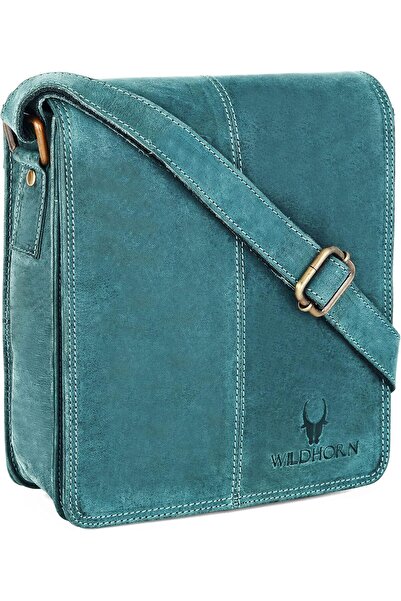 Wildhorn Blue Leather Sling Messenger Bag for Men with Flap Closure