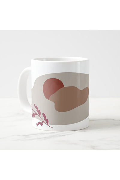 tpkitapevi Abstract Botanical Line Art Themed Porcelain Mug