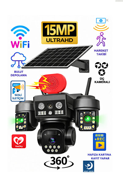 LinaS Wifi Solar Panelli 3 Kameralı Güvenlik Kamerası