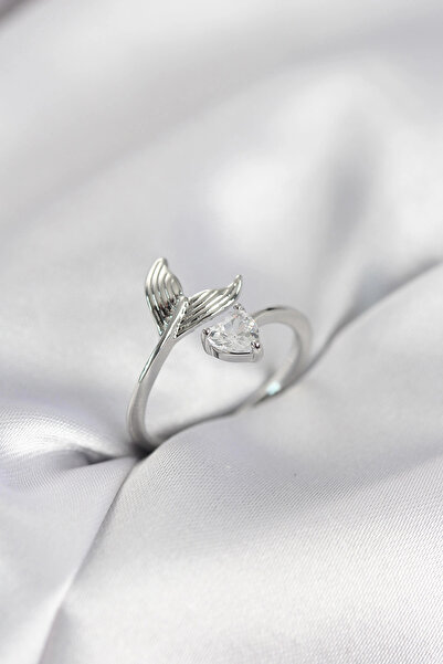 shopwave Fish Tail Model Silver Color Zircon Stone Women's Ring