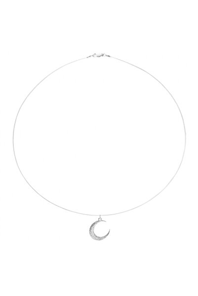 BIJUTERIA NEAGRA Colier din sârmă transparentă cu pandantiv semilună din argi...