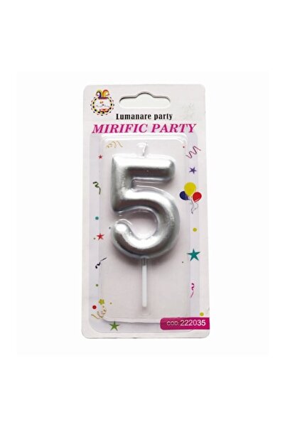 Balon Κερί για τούρτα γενεθλίων αριθμός 5, μεταλλικό ασημί
