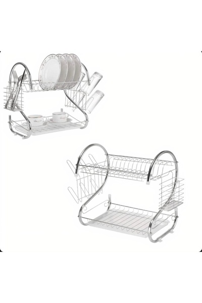 AMRIS Suport de Vase din Metal 36x11x25cm cu Scurgere, 2 Etaje pentru Farfuri...