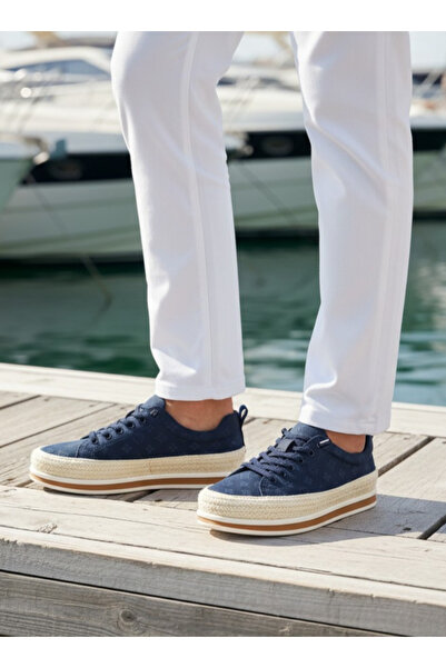 MARCOMEN M67020 Men's Navy Blue Linen Shoes with Rubber Laces and Espadrille ...