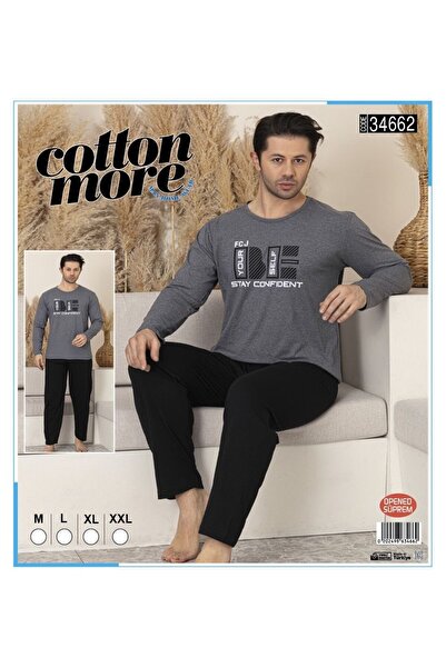 Cotton More Opened Single Jersey Men's Pajamas Long Sleeve