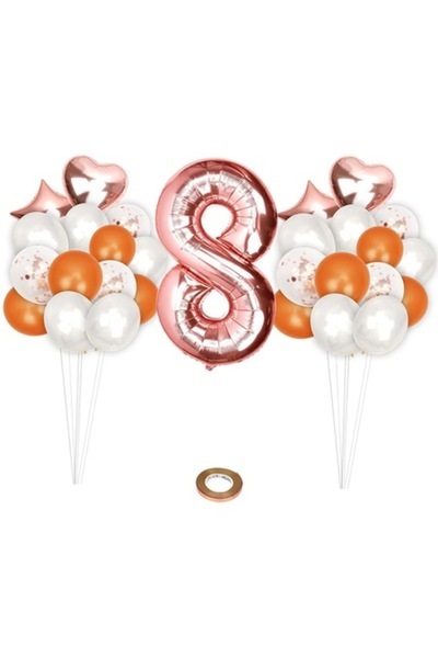 Karll Σετ μπαλόνια γενεθλίων Rosegold, 8 ετών, 33 τεμάχια, χρυσό/ροζ