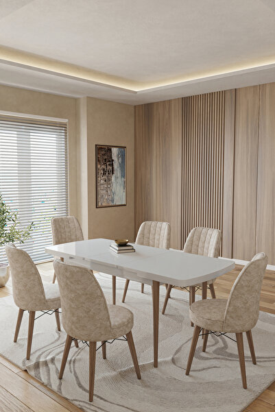 TOCE HOME Leva 80X130 Açılabilir Beyaz Masa Yemek Odası Takımı Mutfak Takımı ...