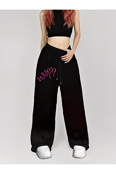 darkopia Unisex What? Printed Baggy Cut Wide Leg Sweatpants