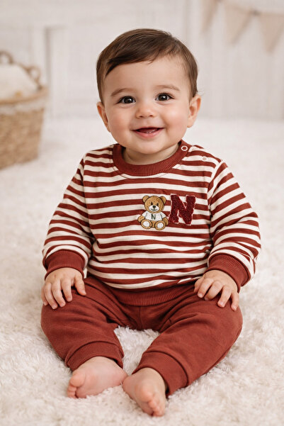 nikuby Çizgili Aslan Nakışlı Erkek Bebek 2li Mevsimlik Takım 6-9Ay, 9-12Ay