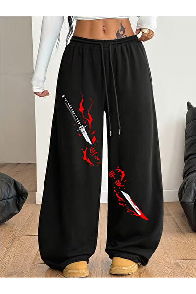 Nilvor Unisex Japon Baggy Kesim Geniş Paça Eşofman Altı