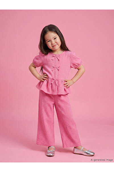 LC Waikiki Bluză și pantaloni pentru fete Choices I detaliu cu fundă de la Fr...