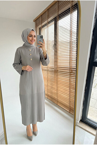 Kirazca Butik Women's Mercerized Spanish Sleeve Stylish Buttoned Hijab Dress