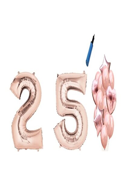 DECO Set of 16 Anniversary Balloons 25 Years, Pink Gold