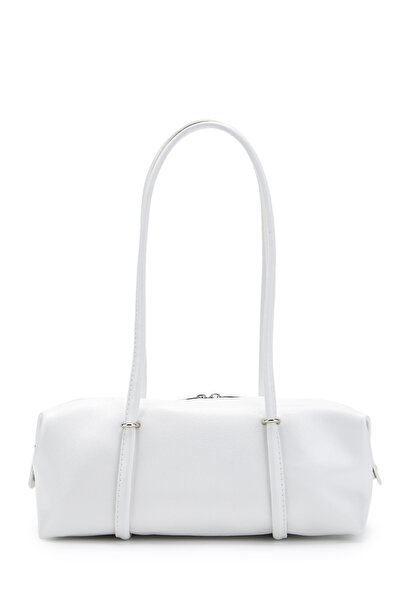 minebag Double Zipper Detailed Cylinder Women's Shoulder Bag Sophie White