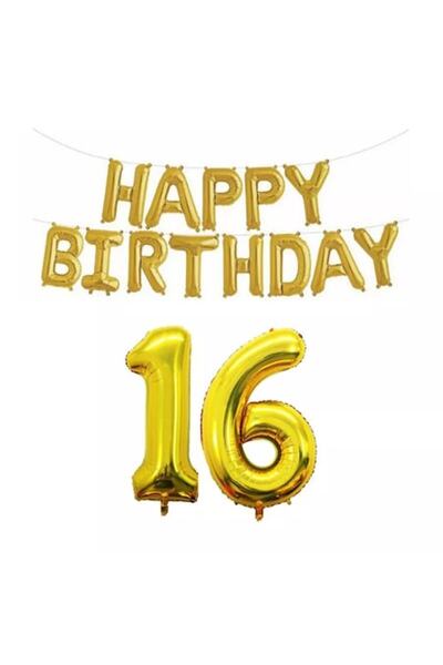 It's Party Time Set baloane ziua de naștere 16 + La mulți ani, aurii,