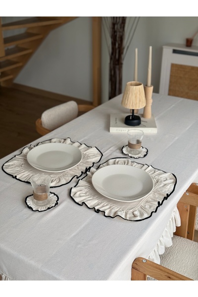 KaiAtelier 4-Piece Natural Linen Embroidered Rectangular Placemat / American ...