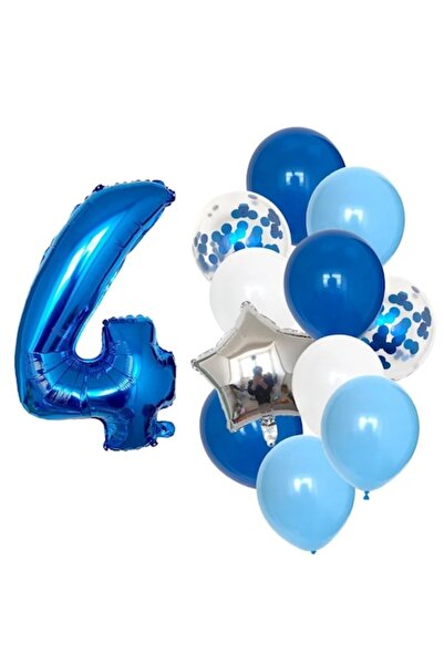 It's Party Time Комплект от 12 балона за рожден ден за 4-годишно момче, син цвят