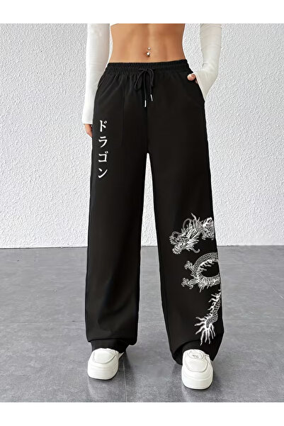 Nilvor بنطلون رياضي واسع الساق للجنسين من Japanese Dragon باللون الأبيض