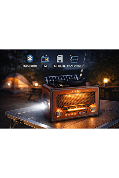 Yuegan NOSTALJİ RADYO YG-7052 FM-BLUETOOTH-SOLAR ENERJİ-SD CARD-FENER-LED AYD...