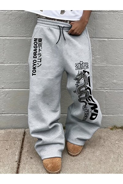 macklin Unisex Tokyo Dragon Printed Baggy Cut Wide Leg Sweatpants