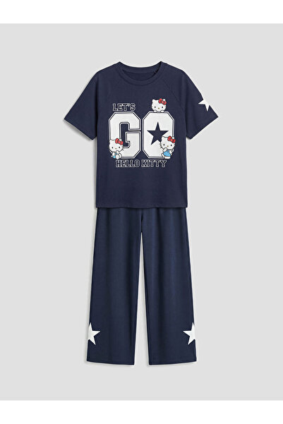 LC Waikiki Μπλουζάκι και παντελόνι για κορίτσια Navy Blue Hello Kitty με τύπωμα