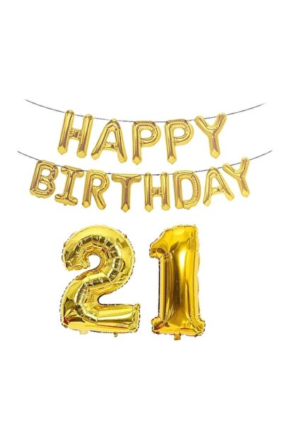It's Party Time Set baloane pentru ziua de naștere a 21-a + La mulți ani, auriu,