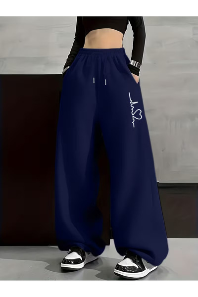 Nilvor Unisex Heartbeat and Heart Baggy Cut Wide Leg Sweatpants
