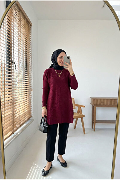 Kirazca Butik Tunica de damă cu model frunze și nasturi, mercerizată