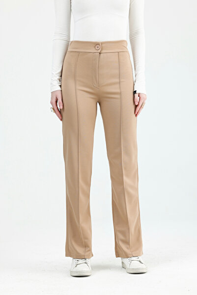 Belinay fashion Women's Lycra High Waist Buttoned Palazzo Trousers