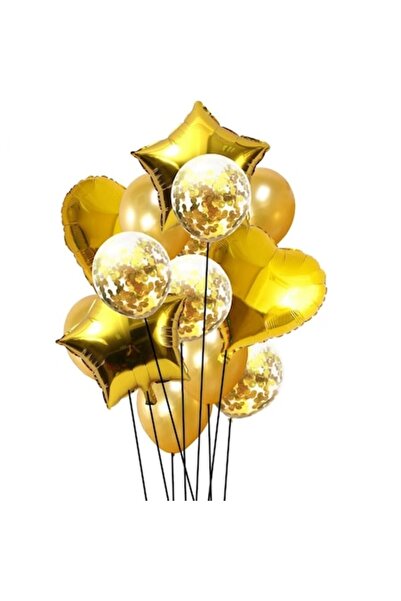 It's Party Time Set de 14 baloane aniversare, aurii,