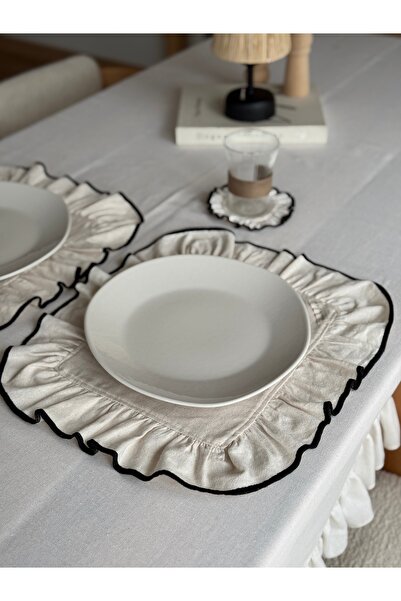 KaiAtelier 2Li Natural Linen Embroidered Rectangular Placemat / American Serv...