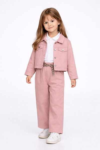 Harika KIDS Girl's Gabardine Jacket Set – Buttoned Woven Shirt, Elastic Waist...