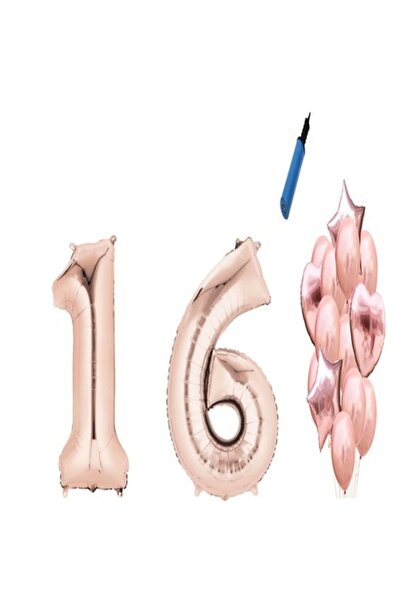 DECO Set of 16 Birthday Balloons 16 Years, Pink Gold