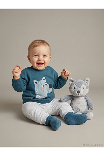 LC Waikiki Lcw Baby Petrol Long Sleeve Printed Baby Boy Sweatshirt and Pants ...