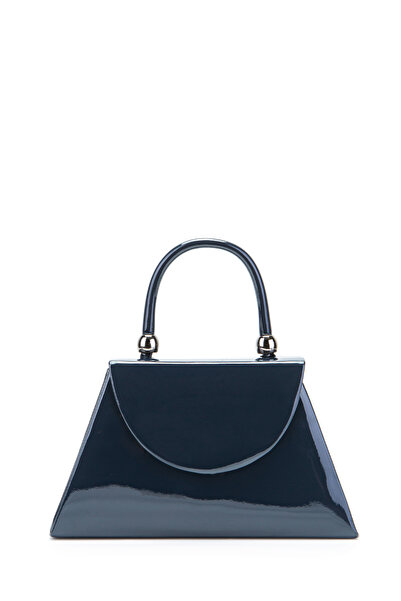 minebag Asymmetrical Design Sasha Handbag Navy Blue Patent Leather