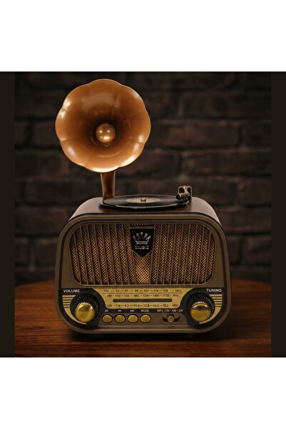 Dexxony Ahşap Gramofon Görünümlü Nostaljik Radyo & Bluetooth Hoparlör USB SD ...