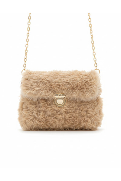 Crystal Coza Handmade Plush Shoulder Bag, Small Women's Bag with Gold Chain